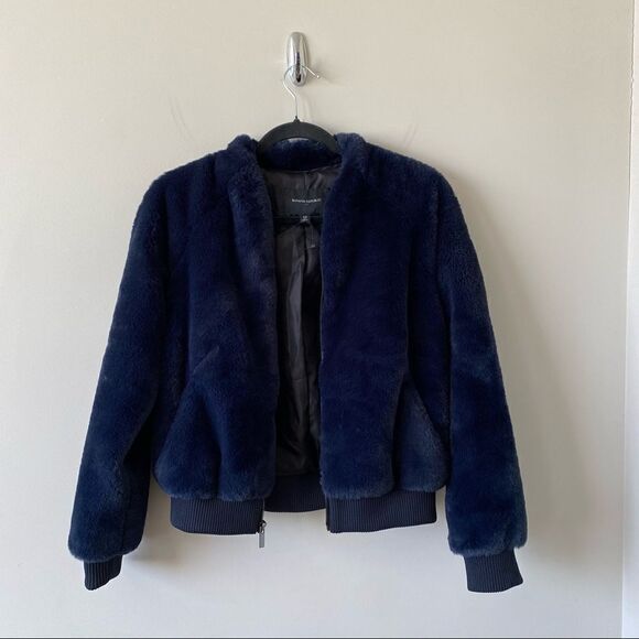 Nwot-Banana Republic Navy Faux Fur Bomber Jacket (Size:Xs) - Picture 3 of 10